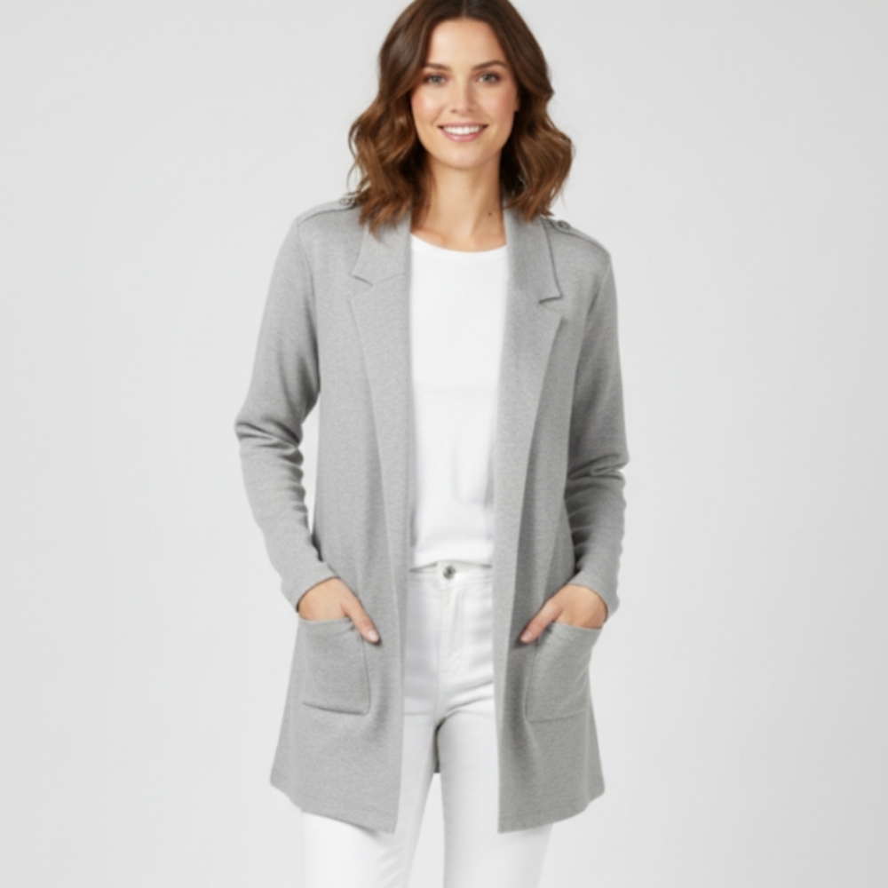 Anthropologie Sioni  Gray Open Front Sweater Blazer cardigan Size large